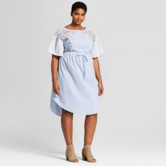 Ava & Viv Striped Embroidered Dress in BLUE STRIPE 14 - Picture 1 of 8